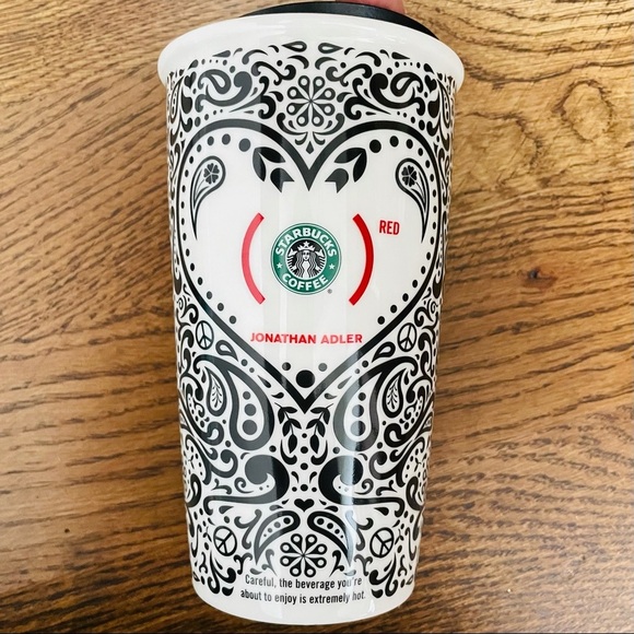 STARBUCKS Jonathan Adler RED Ceramic Tumbler RARE Coffee Cup - Picture 1 of 9